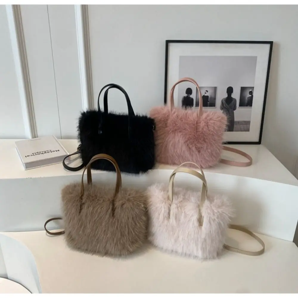 Fashion Faux Fur Ladies Shoulder Bag Soft Square Female Crossbody Bag Fluffy Plush Handbag Tote Bag