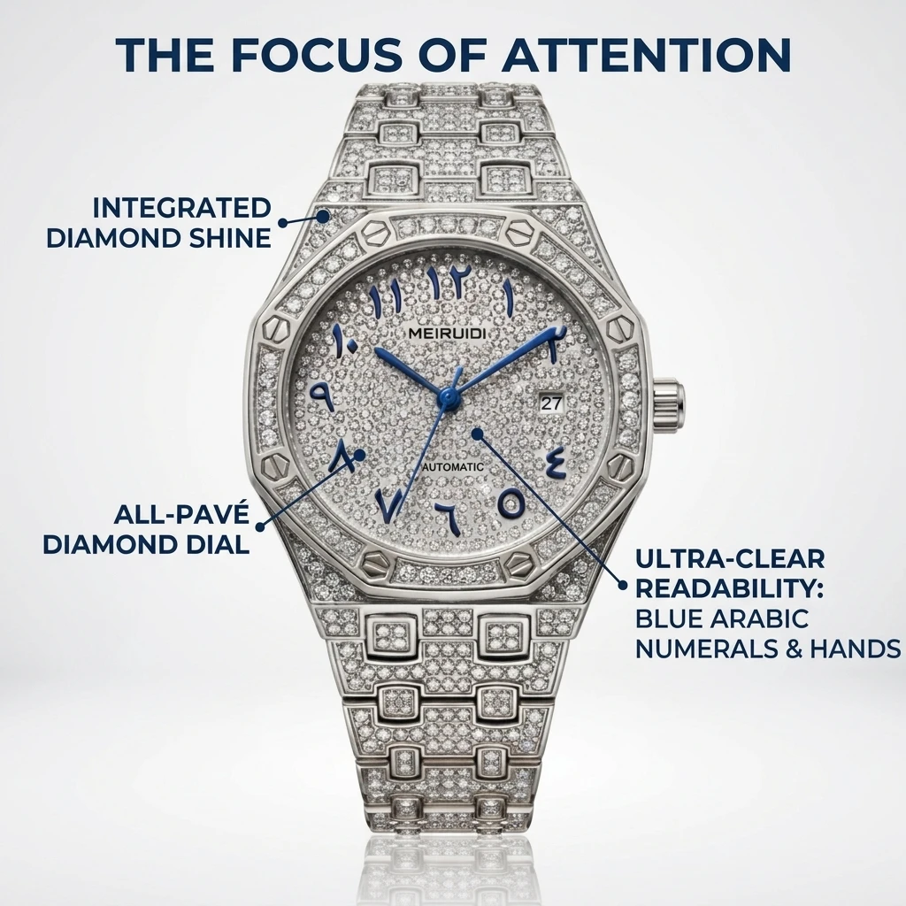 1pcs Polygon Case Watch Blue Needle Calendar Automatic Mechanical Style Shiny Versatile Fashion Wristwatch