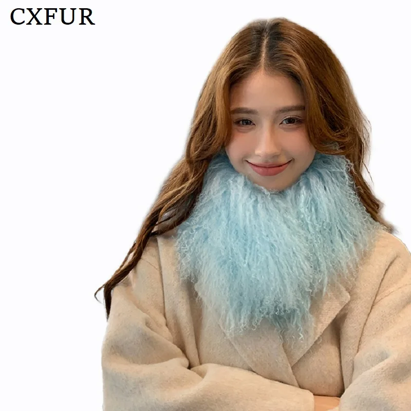 CX-S-216 Curly Outfit Fashion Neck Warm Real Mongolian Lamb Fur Scarf Collar for Winter