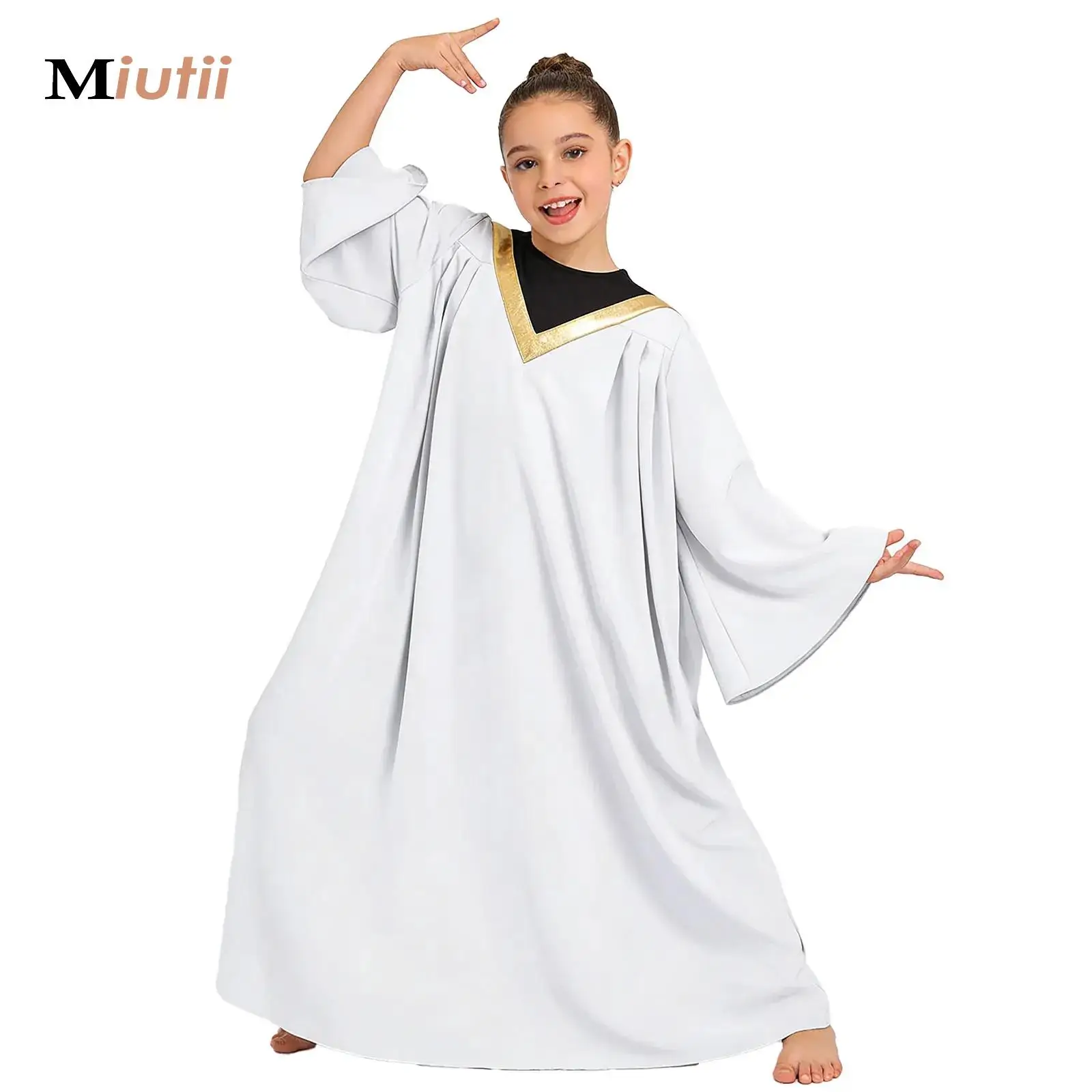 

Boys Girls Worship Liturgical Praise Dance Costume Christian Priest Performance Theme Party Costume Metallic Grown Choir Robe