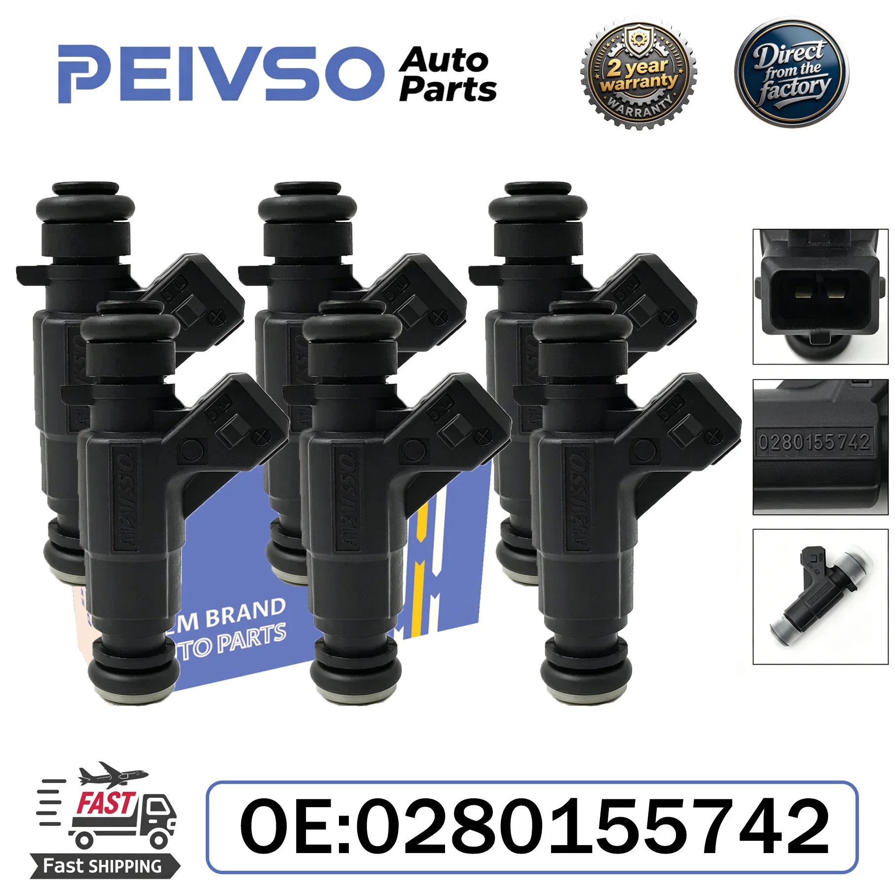 PEIVSO High Quality 6pcs 0280155742 A1120780049 Fuel Injector For MERCEDES-BENZ C280 CLK320 E320 ML320 2.8L 3.2L V6