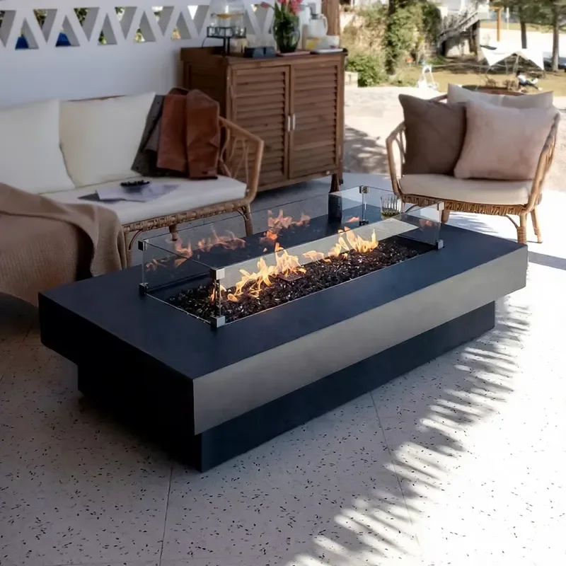 600mm Rectangular Outdoor Fire Pit Wood Gas Alcohol Burner Freestanding Fireplace for Villa Garden Patio BBQ Heating Decor