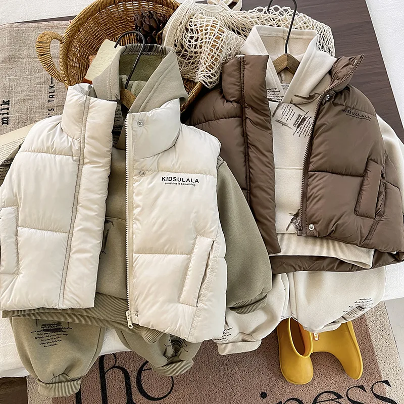 Boys' Suit Winter New Children's Suit Thickened and Velvet Three-piece Cotton Vest Children's Clothing