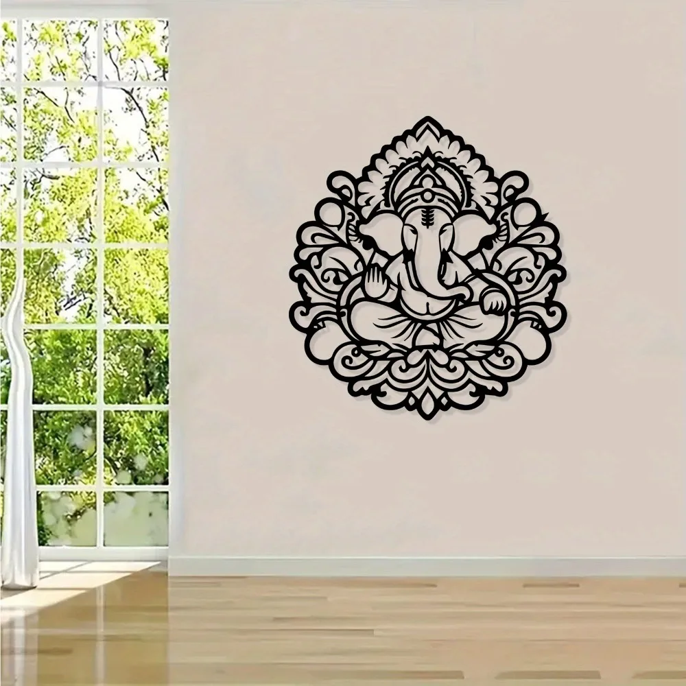 MetalCraft 1PC CNC Wrought Iron Ganesha Wall Art Vintage Sacred Geometry Hindu Deity Decor for Home Temple Spiritual Ornament