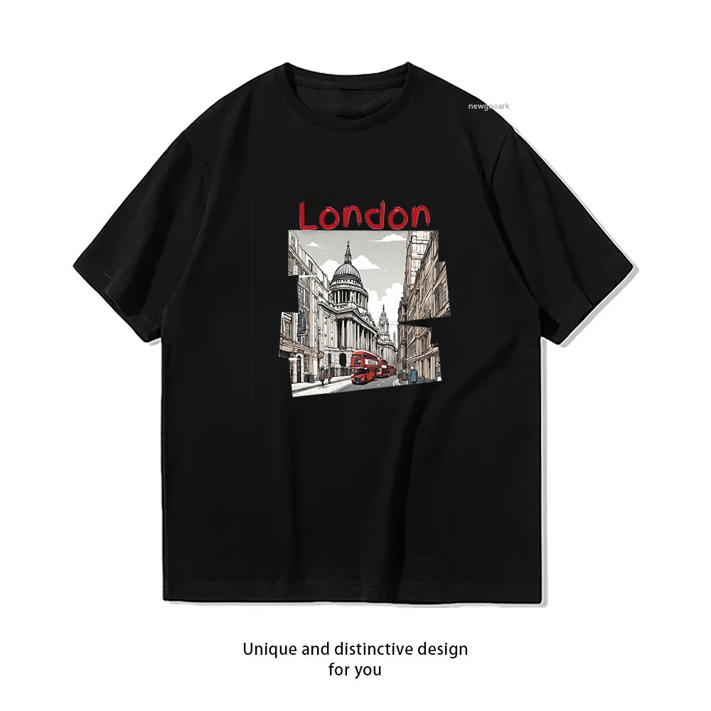 Black and red London St Paul cathedral vintage style London t-shirt woman man Casual cotton summer printed t shirts Adult