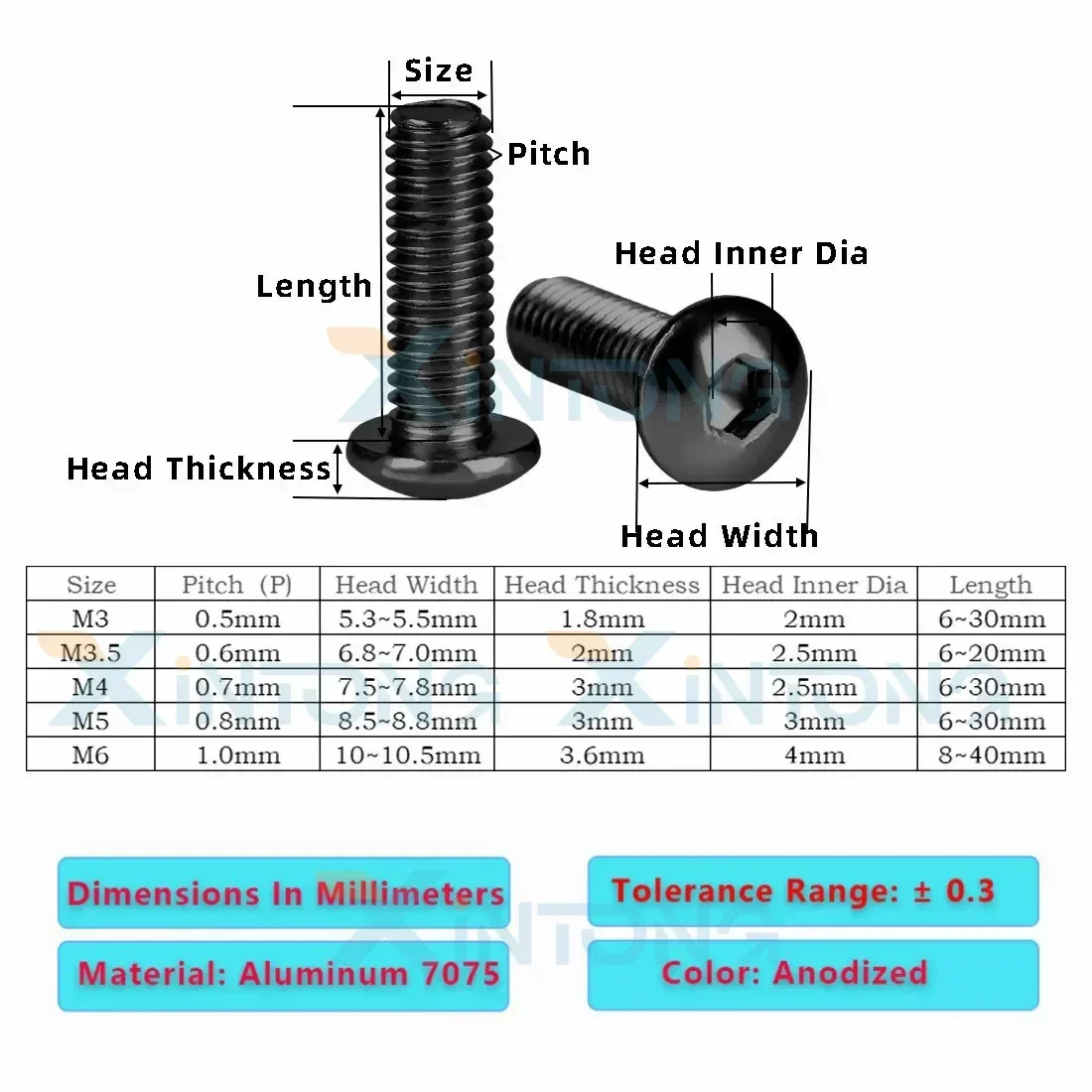 5~10Pcs Black M3 M3.5 M4 M5 M6 Aluminum Alloy Anodizing Dome Head Socket Button Screws Hex Allen Bolts Coloured