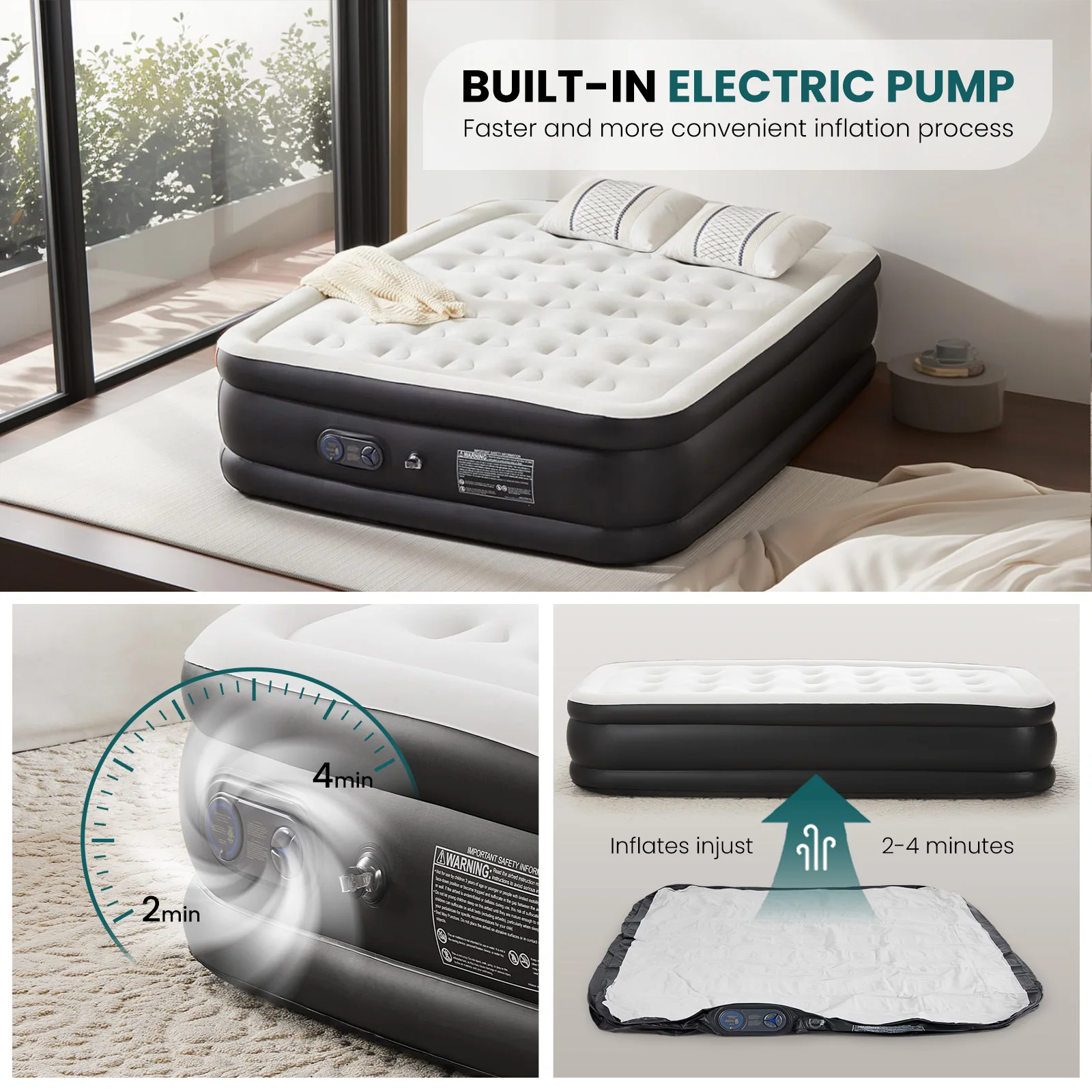 JHK 22IN Queen Size Air Mattress Blow Up Double Height Non-Slip Bottom Weight Capacity 660 lbs Air Bed for Bed Home or Camping