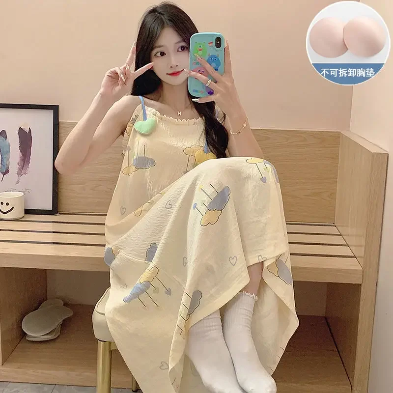 Nightgown Women Lingerie Summer Sleepwear Sweet Cute Princess Short Sleeve Pajamas Cartoon Print Loungewear Thin Loose Dresses