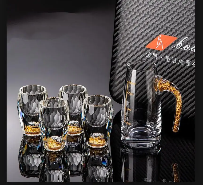 

Crystal Glass White Wine Set Portable Travel Dispenser Hip Flasks Shot Drinkware with Bag