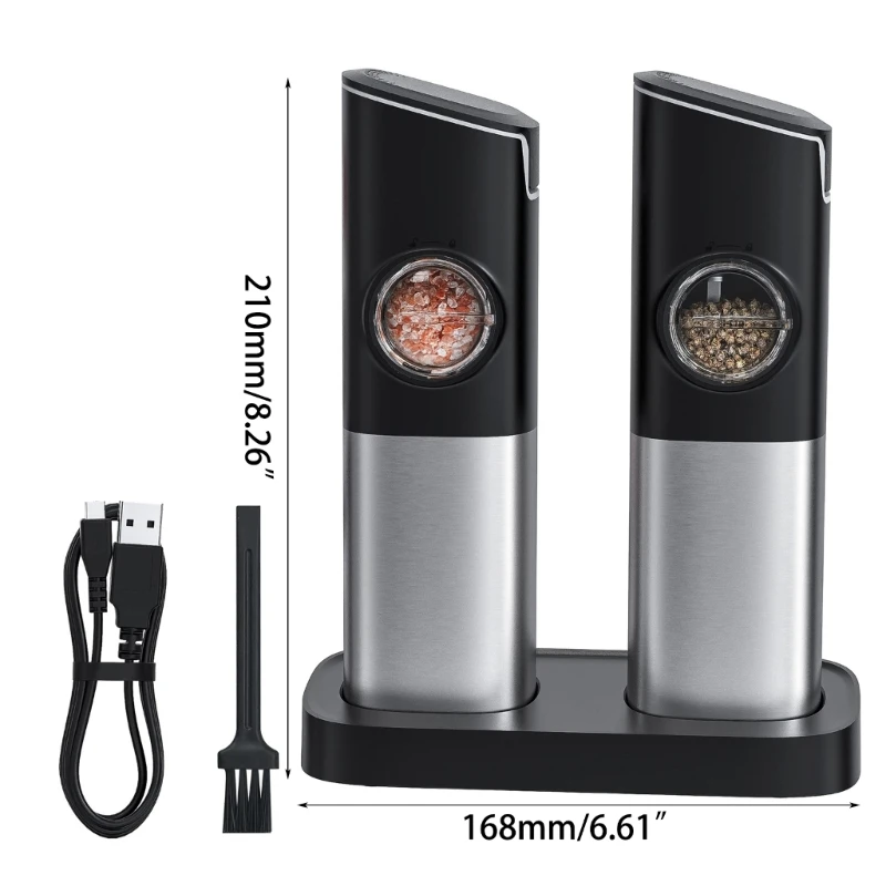 แรงโน้มถ่วงไฟฟ้าเกลือและเครื่องบดพริกไทยชุดความจุขนาดใหญ่ USB ชาร์จอัตโนมัติ Mill Dual Charing ฐาน Dropship