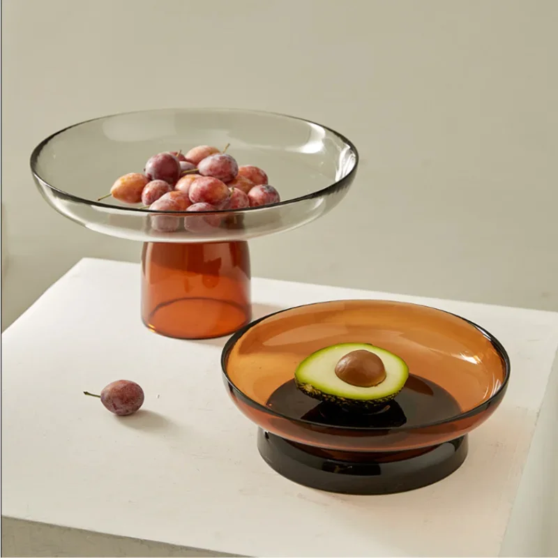 Modern Color Blocking Art Glass Tray, Fruit Tray, High Leg Striped Storage Tray, Glass Container, Living Room Decoration