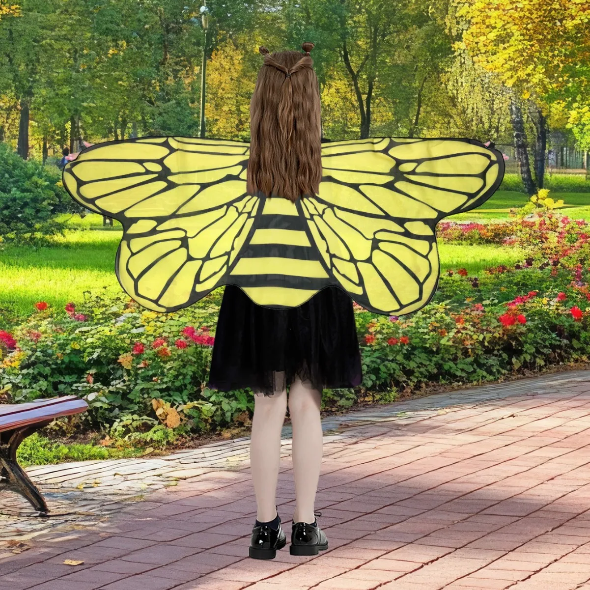 Butterflies Bees Insects Cloaks Stage Performance Children's Printed Butterfly Wings Cloaks Headband Mask Cosplay Accessory Set