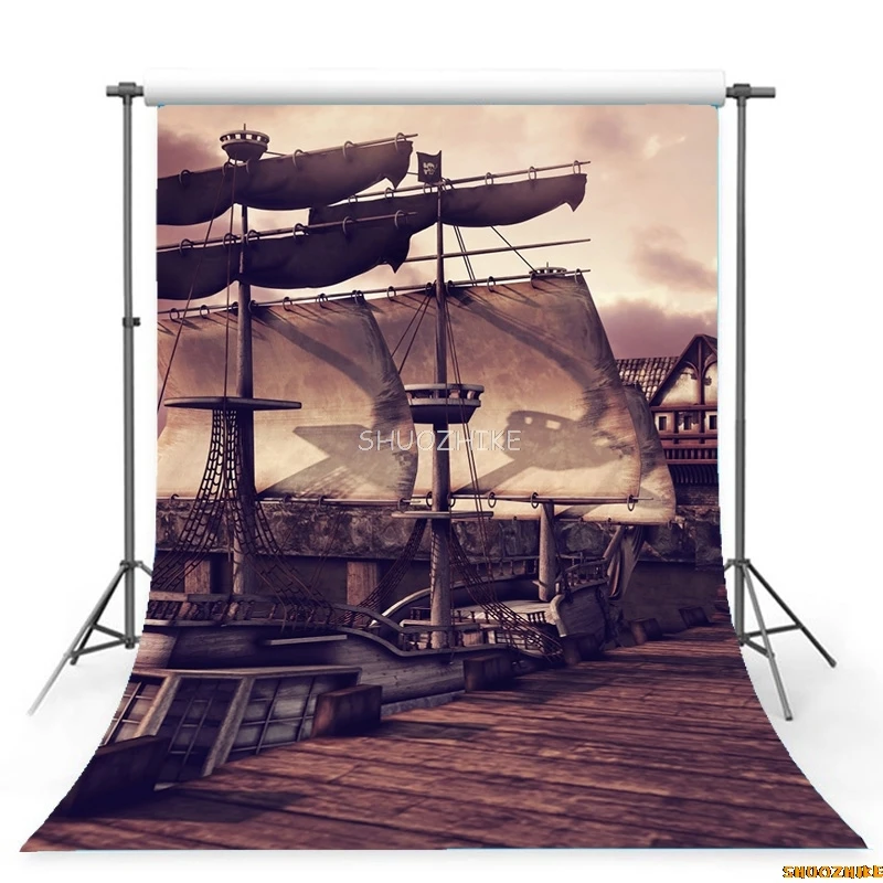 

SHUOZHIKE Vintage Pirate Ship Decorate Retro Photography Backdrops Props Newborn Portrait Farm Photo Studio Background LK-51