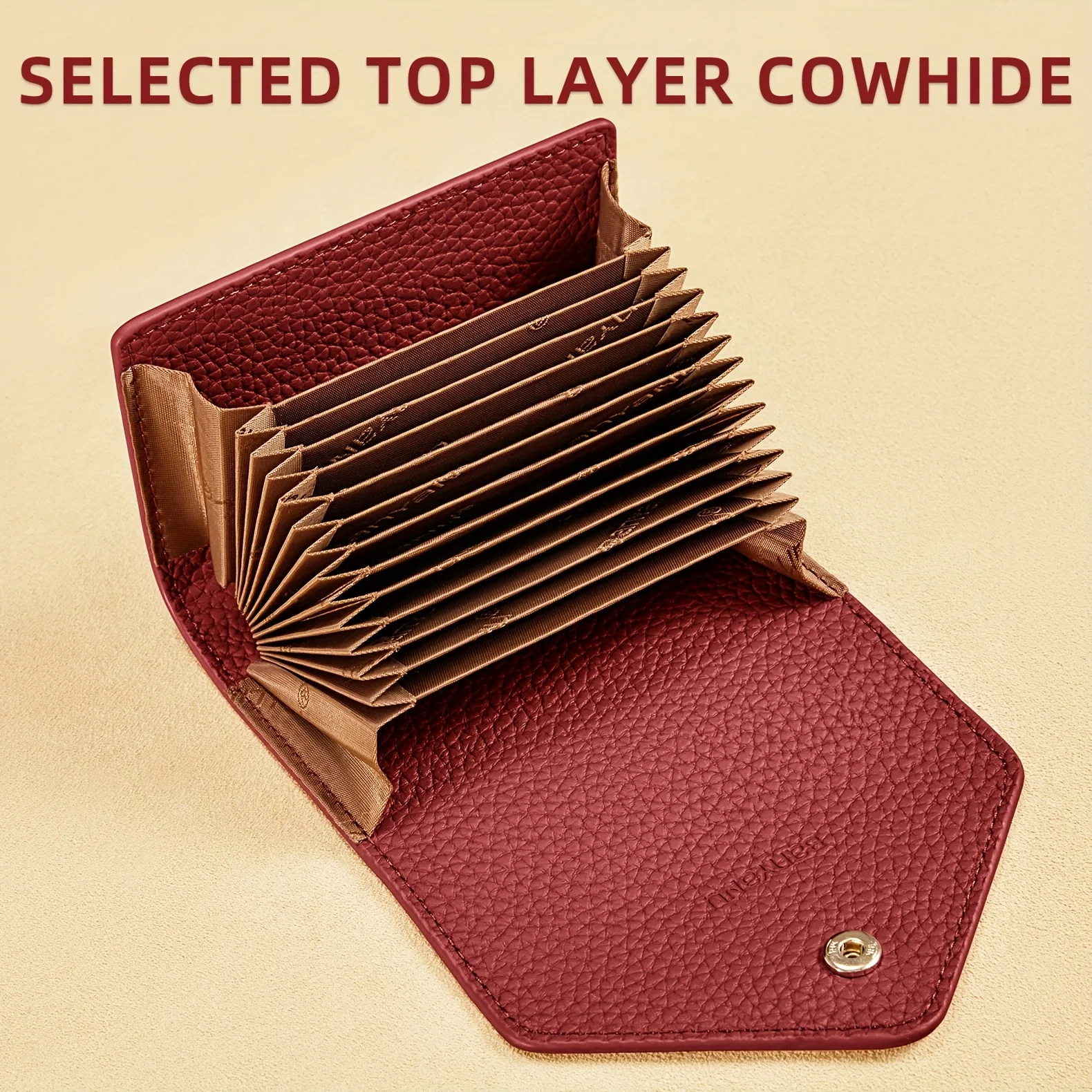 BANYANU Retro Top Layer Cowhide Small Card Bag,Ultra-thin Mini Version, Can Hold Coins and Banknotes with 12 Card Slots Design