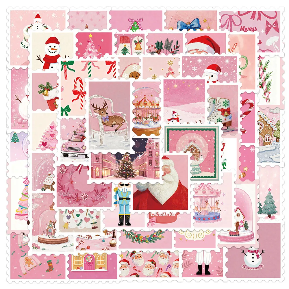 

10/30/50PCS Cartoon Pink Christmas Stamp Graffiti Sticker Creative Decoration Mobile Phone Case Notebook Water Cup Toys Gifts