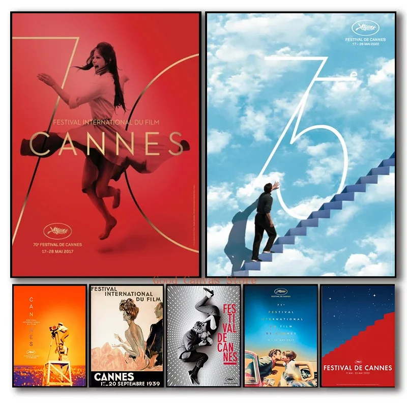 Retro Cannes Film Festival Vintage Movie Canvas Painting Posters  Prints  Wall Art Pictures  Living Room Home Decor  Aesthetic W