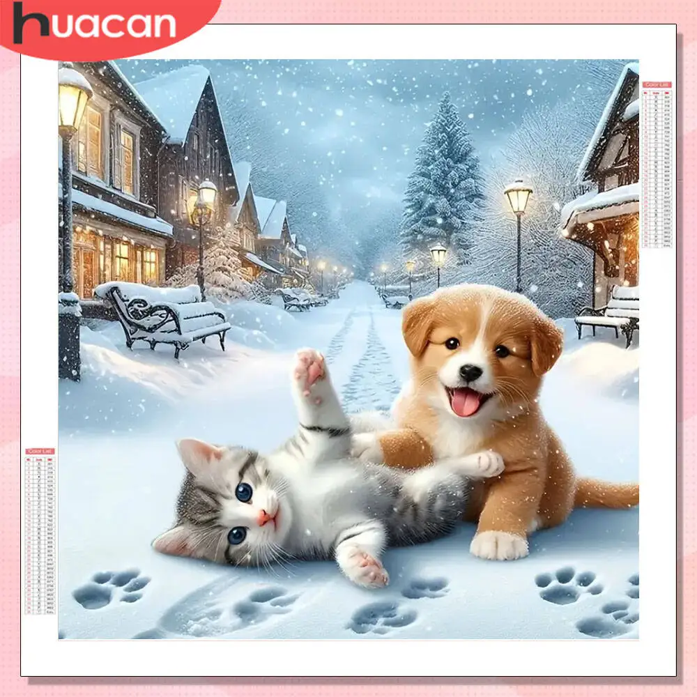 HUACAN 5D Diy Diamant Malerei Katze Hund Tier Volle Bohrer Dekoration Für Home Mosaik Stickerei Winter Strass