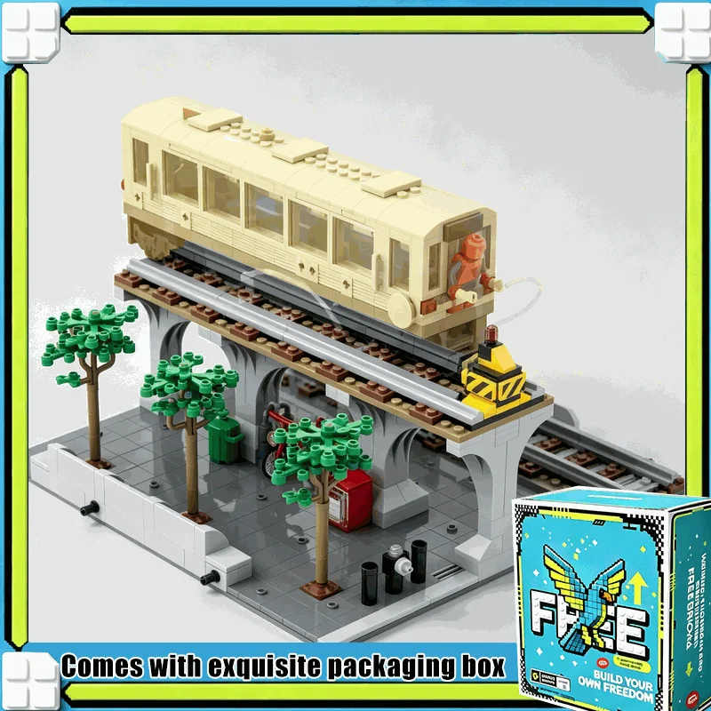 370PCS City Train Station Platform Modular Model Custom Building Blocks DIY Creative Assembly Puzzle Toy Display Collection Kit