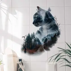 Cat Landscape Creative Wall Sticker Bathroom Toilet Decor Living Room Cabinet Refrigerator Home Decoration Decals M1008