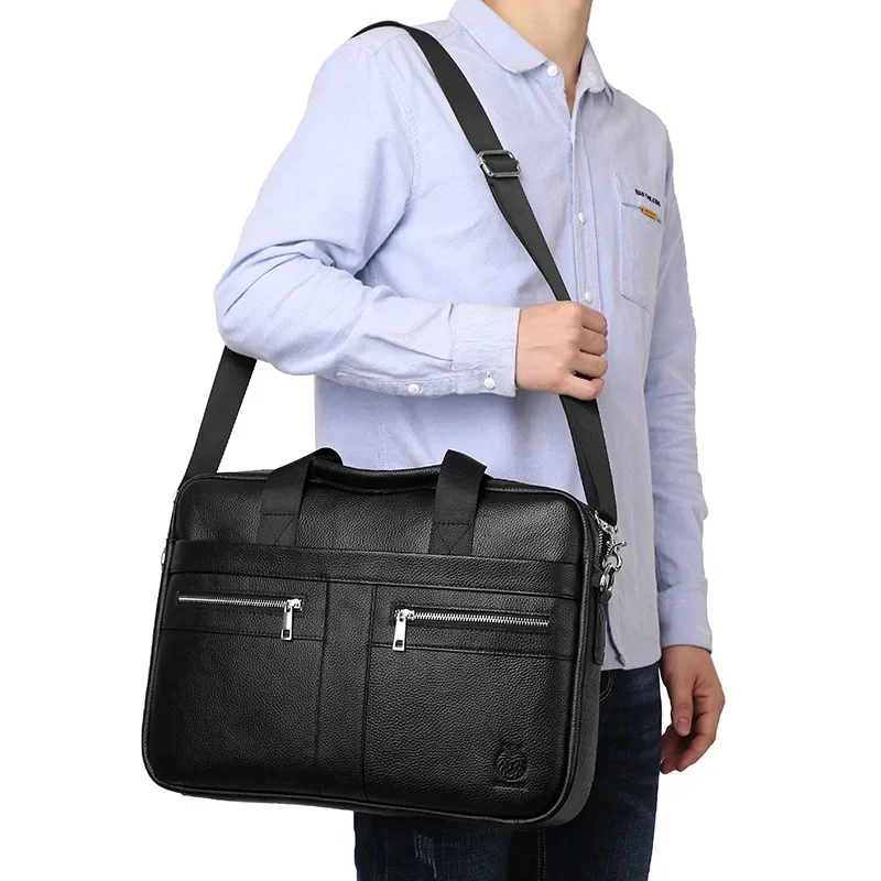 New Luxury Cow Genuine Leather Business Men's Briefcase Male Briefcase Shoulder Bag Men Messenger Bag 15 Inch Tote Computer Bag