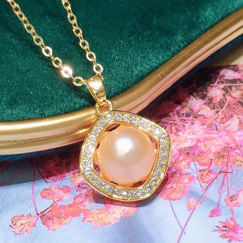 Freshwater Pearl Pendant Female Korean 8-9mm Strong Light Flaw 18K Gold Micro-inlaid Simple Fashion And Elegant Jewelry