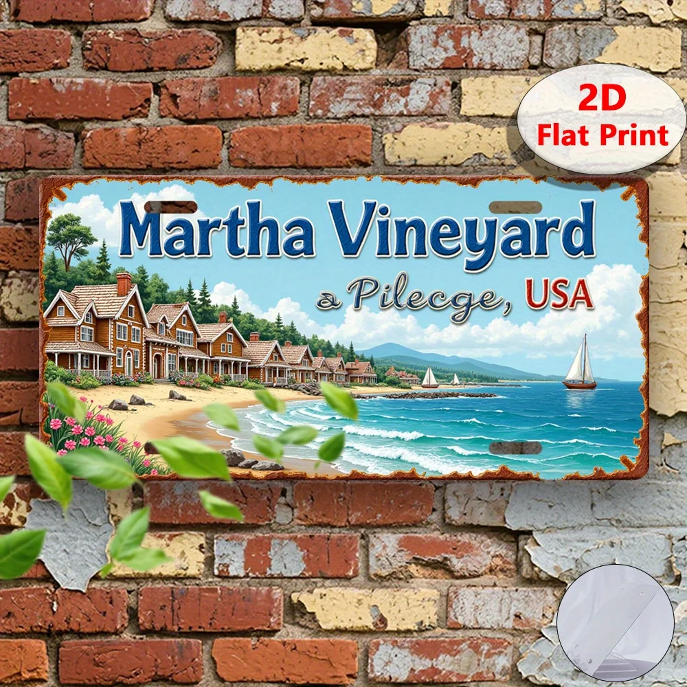 2D Flat, 1pc Vintage Martha's Vineyard USA Metal Wall Sign - 30.48cm x 14.99cm Retro Aluminum Tin Plaque with Pre-Drilled Hol