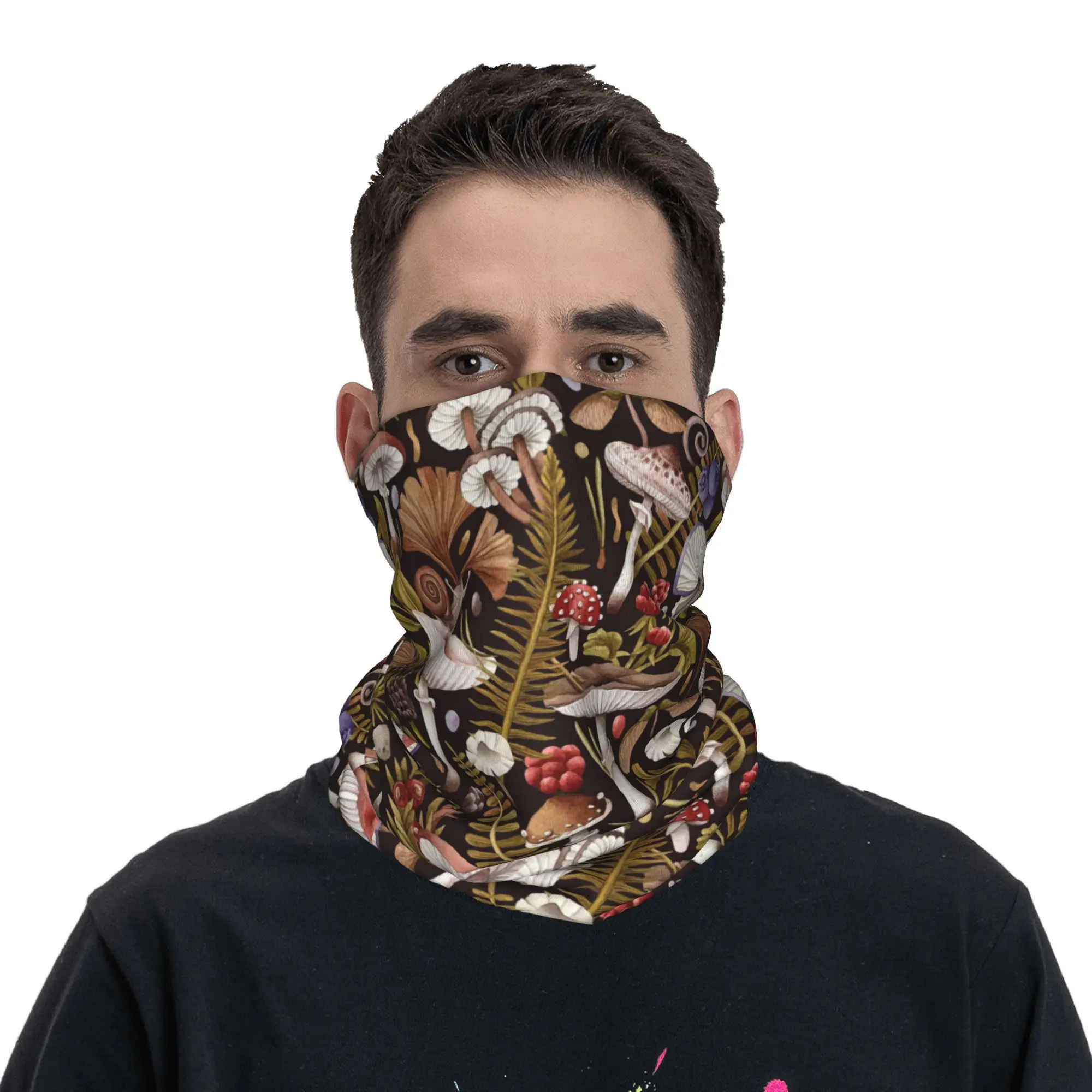 

Dark Mushroom Forest Psychedelic Bandana Neck Cover Printed Mask Scarf Warm Headband Hiking Fishing For Men Women All Season
