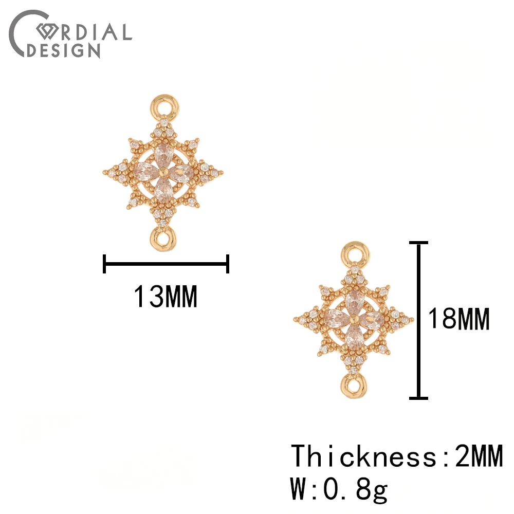 Cordial Design 50Pcs 13*18MM DIY Bracelets Connectors/Jewelry Findings & Components/CZ Charms/Flower Shape/Hand Made #195444