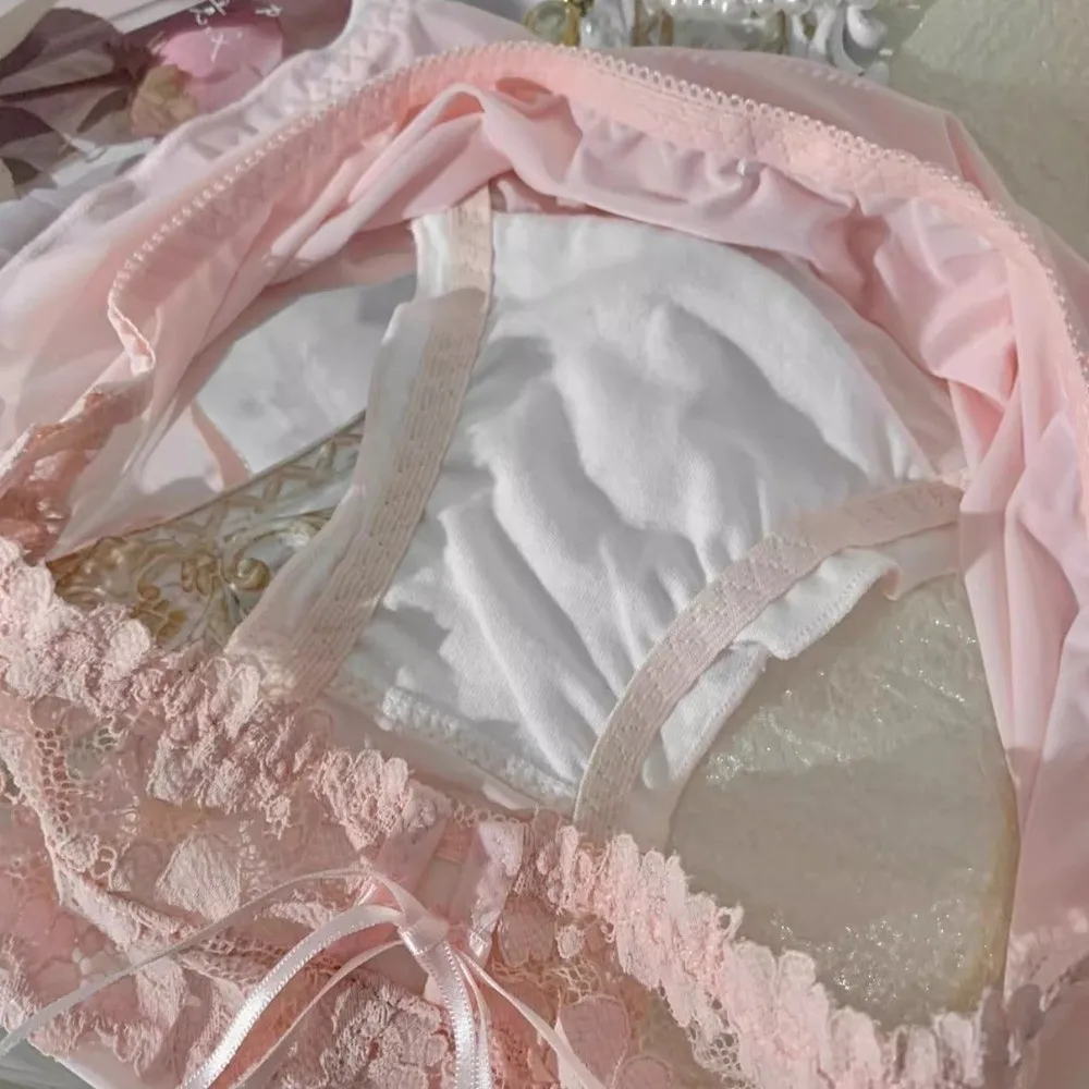 

Summer Low Waist Mesh Lace Panties Ruffle Sweet Underwear for Women Lingerie French Style Lace Bow Briefs Lady