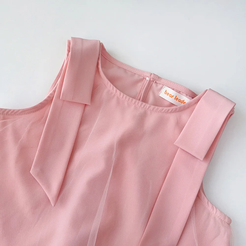 Bear Leader Summer Baby Girls Birthday Princess Dress Korean Version Bow Sleeveless Mesh Wedding Party Wear Sweet Kids Clothes