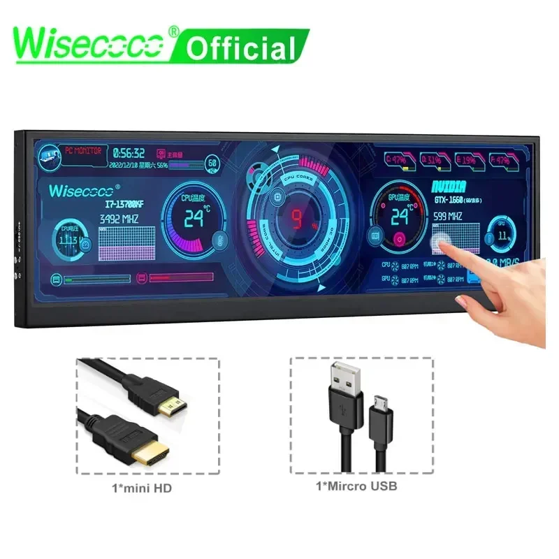 8.8 inç Bilgisayar Sıcaklık Monitörü, 1920x480 60Hz PC Sensörü Panel Ekranı IPS
