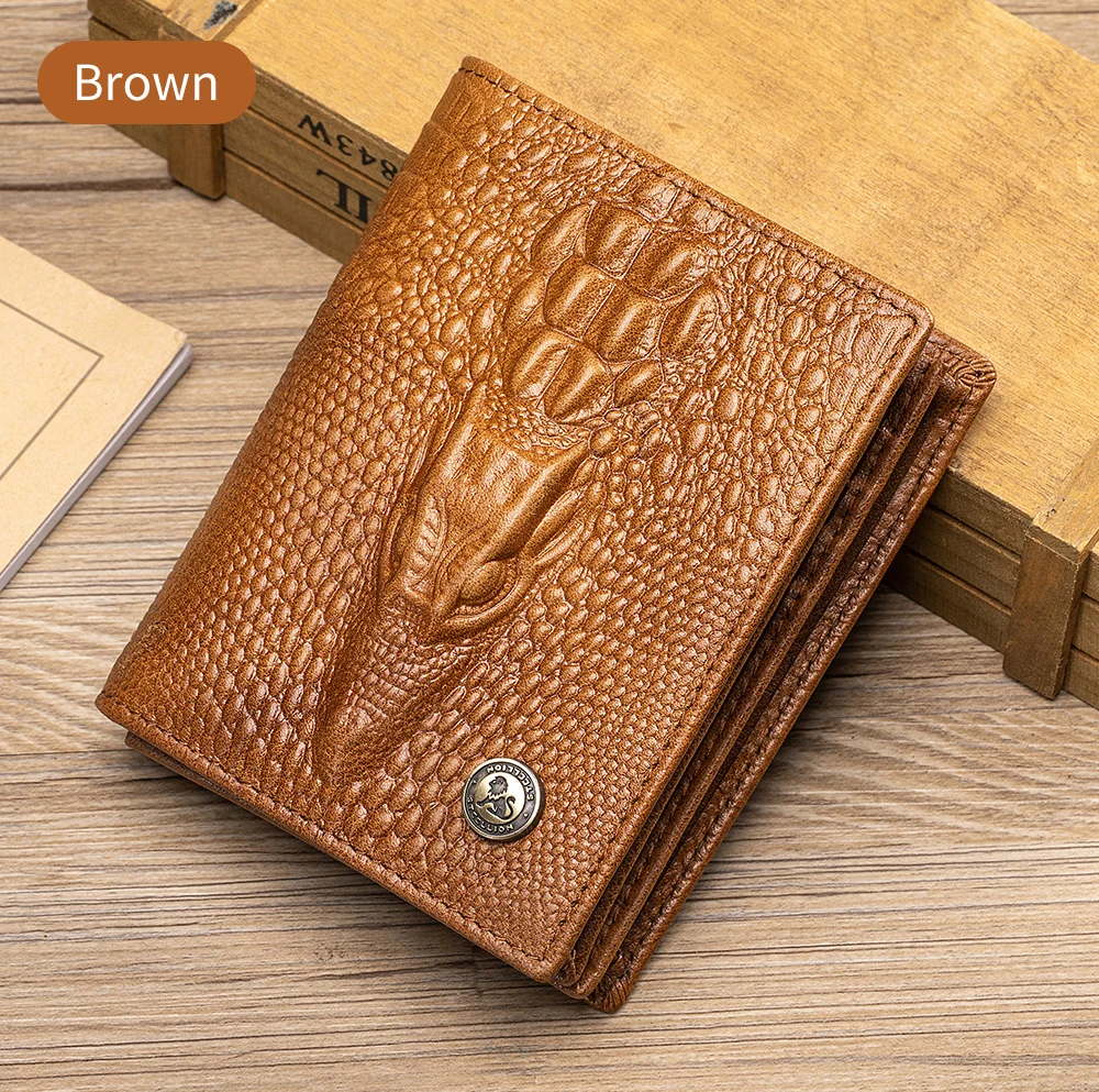 Herren-Geldbörse aus echtem Leder mit Krokodilmuster, Retro-Design, große Kapazität, mehrere Kartenfächer, Fotoalbumfach, Geschenkidee – Detail 8