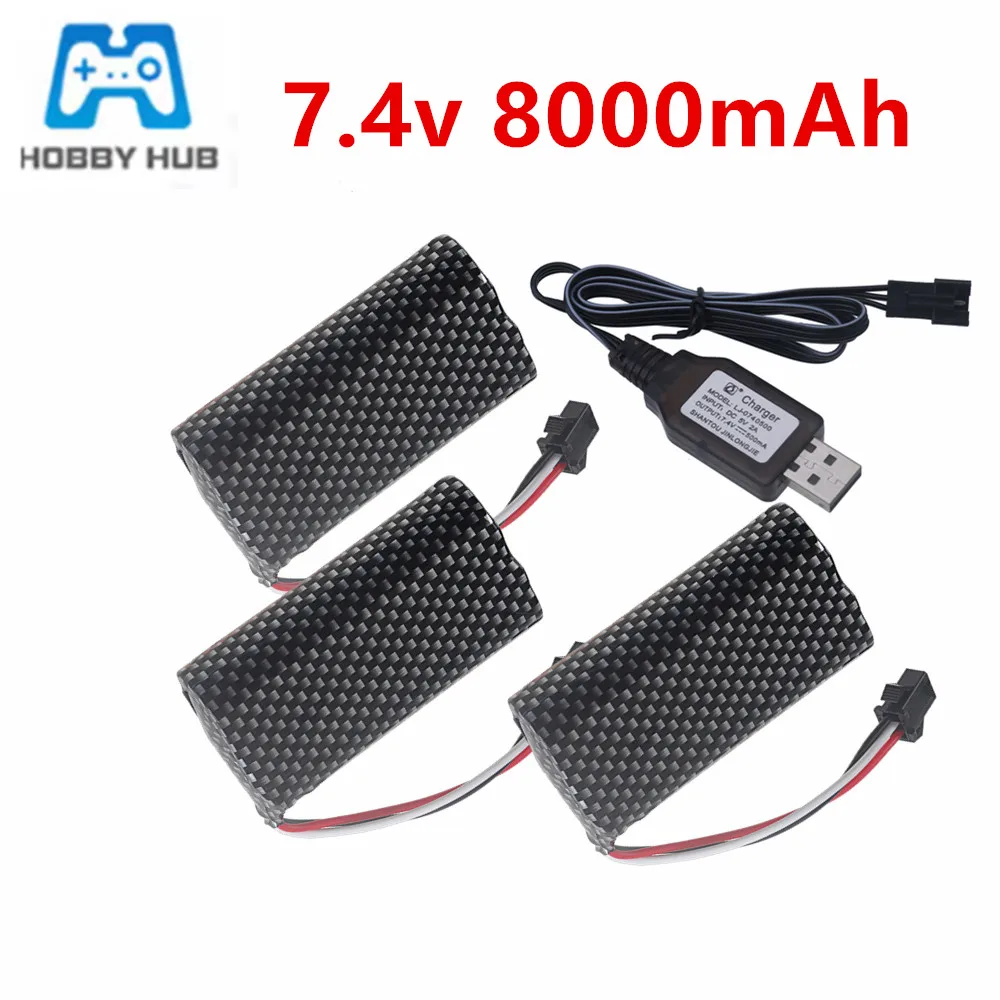 18650 Li-ion 7.4V 8000mAh Battery SM-3P Plug with USB Charger For MN82 MN128 MN78 LC79 MN90K MN91 MN45 MN99 MN96 RC Car Parts
