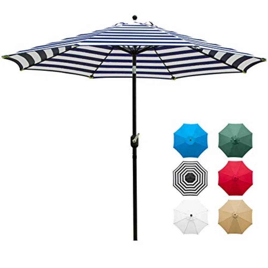 

9' Patio Umbrella Outdoor Table Umbrella with 8 Sturdy Ribs Blue and White