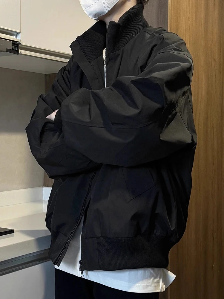 

Bla Boxy Fit ort Воротник-стойка Мужское Jaet Осеннее высококачественное пальто пилота Бейсбольное свободное све Длинная застежка-молния