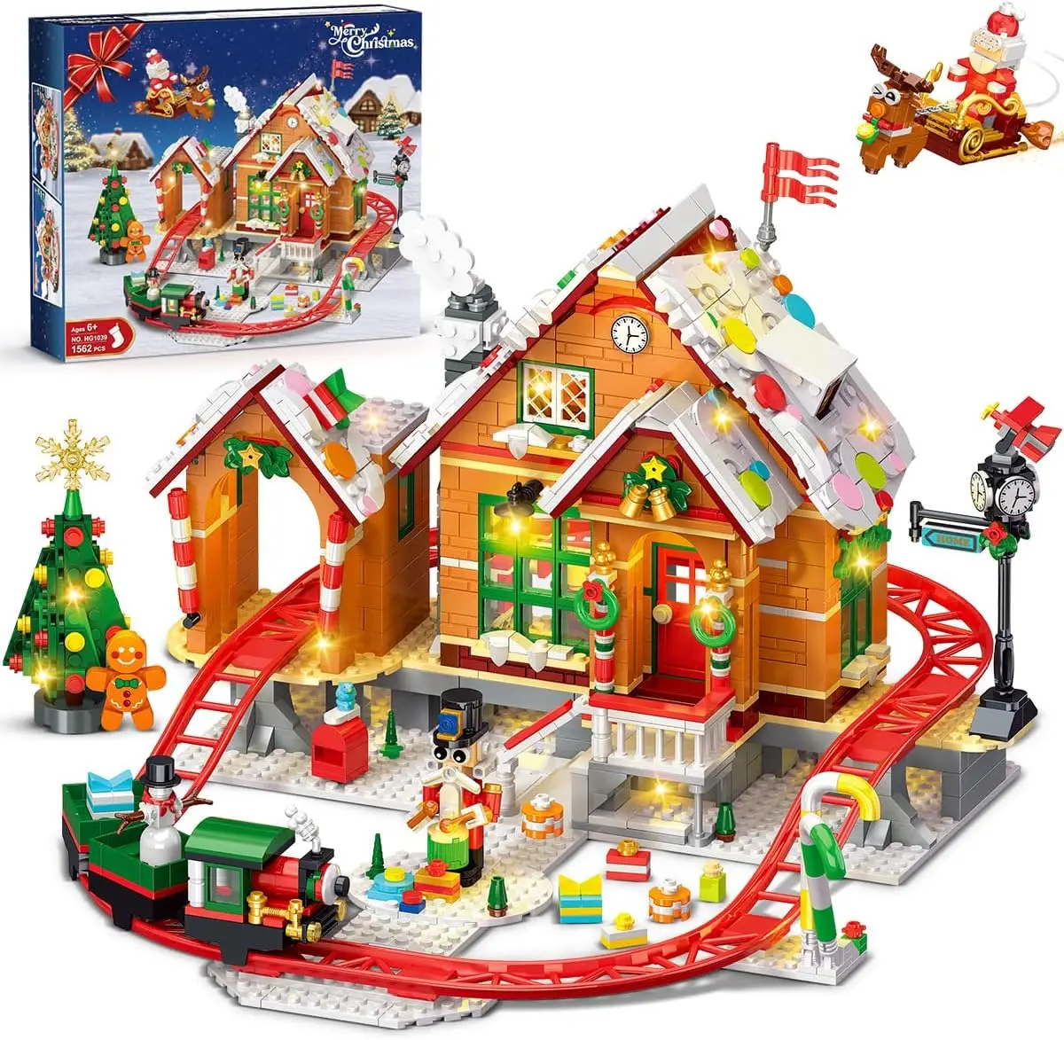 

Christmas Gingerbread House Roller Coaster Building Set with Light - 1562PCS Christmas Village Rollercoaster Building Toys Xmas