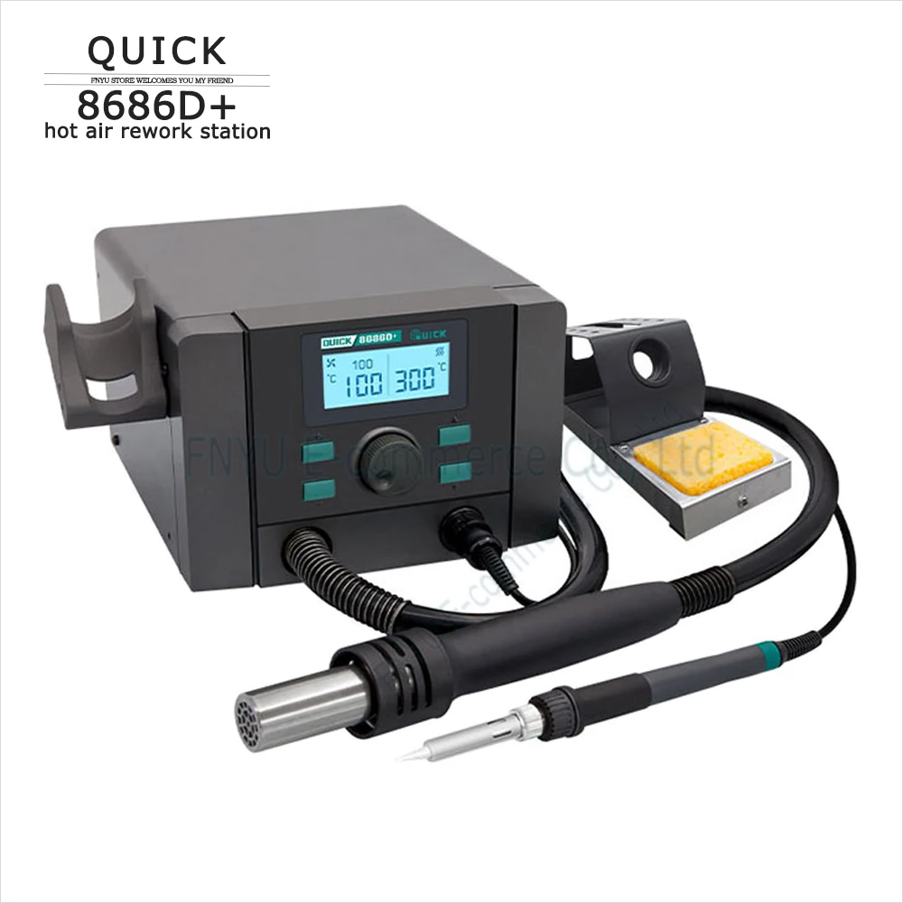 QUICK 8686D+ Hot Air Rework Station 2 in 1 Soldering Station Electric Iron Heat Gun for BGA SMD Motherboard Welding Rework Tool