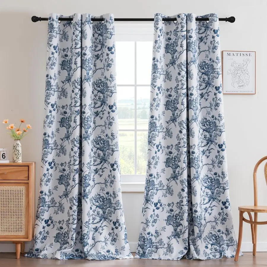 

Blackout Curtains 84 Inch Length 2 Panels Set, Floral Print Drapes Farmhouse for Living Room, Grommet Room Darkening Curtains Vi