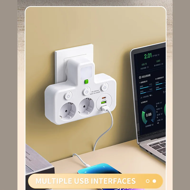 Universal EU Porous Socket 3/4/5 Ac Socket Power Board Multilayer Wall Socket Usb Charger Independent Switch Lamp Adapter