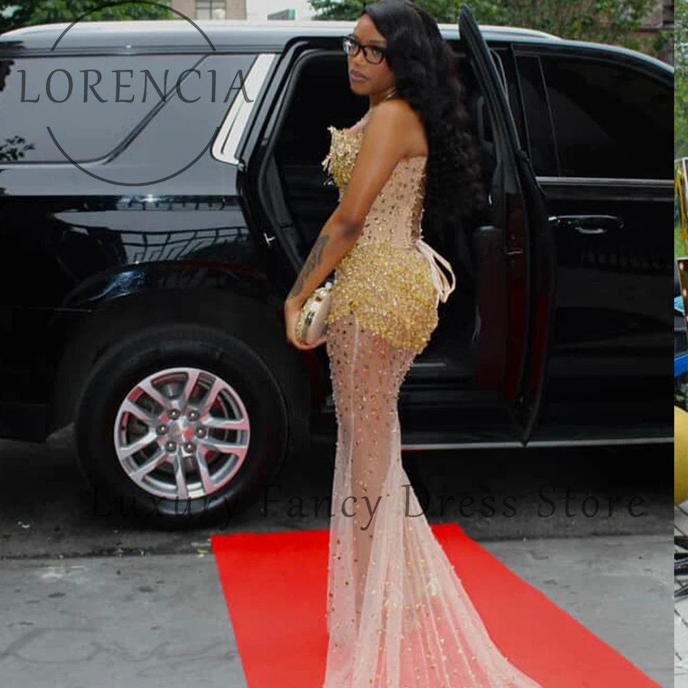 高級グリッターラインストーンウエディングドレス女の子のためのイリュージョンマーメイドイブニングパーティードレスカスタマイズされたダイヤモンドvestidos largosフィエスタ