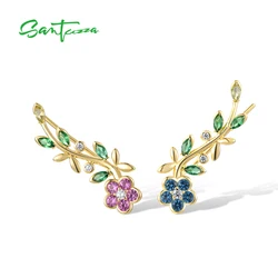 SANTUZZA 925 Sterling Silver Earrings Climber For Women Sparkling Colorful Gemstone Pierce Charm Engagement Gift Fine Jewelry