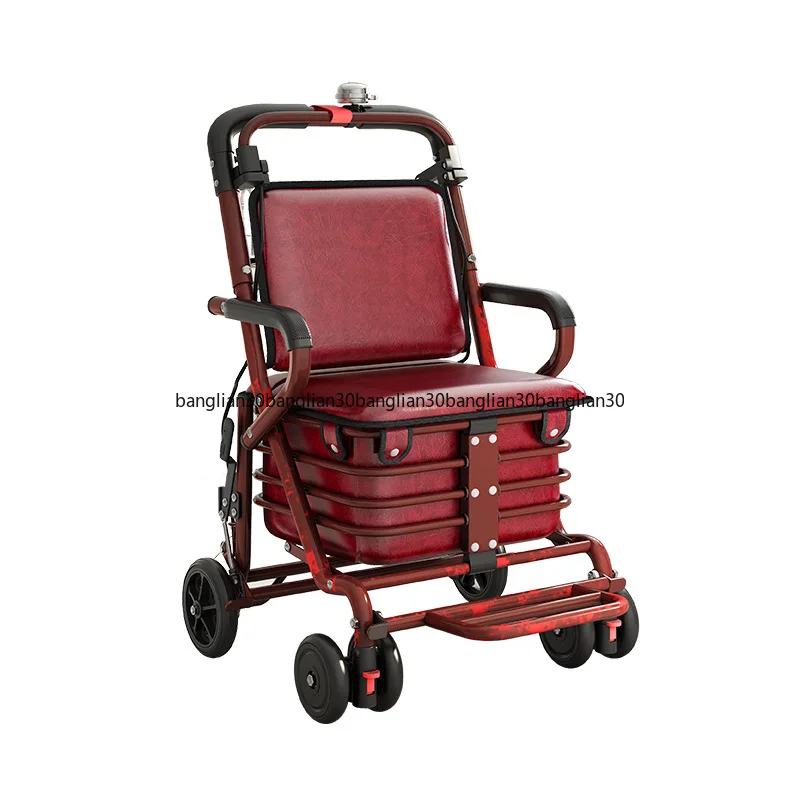 The Elderly Mobility Trolley Can SitFolding Walking Aid Shopping Cart for  Elderly Four-wheel Anti-fall Pushable Portable Chair