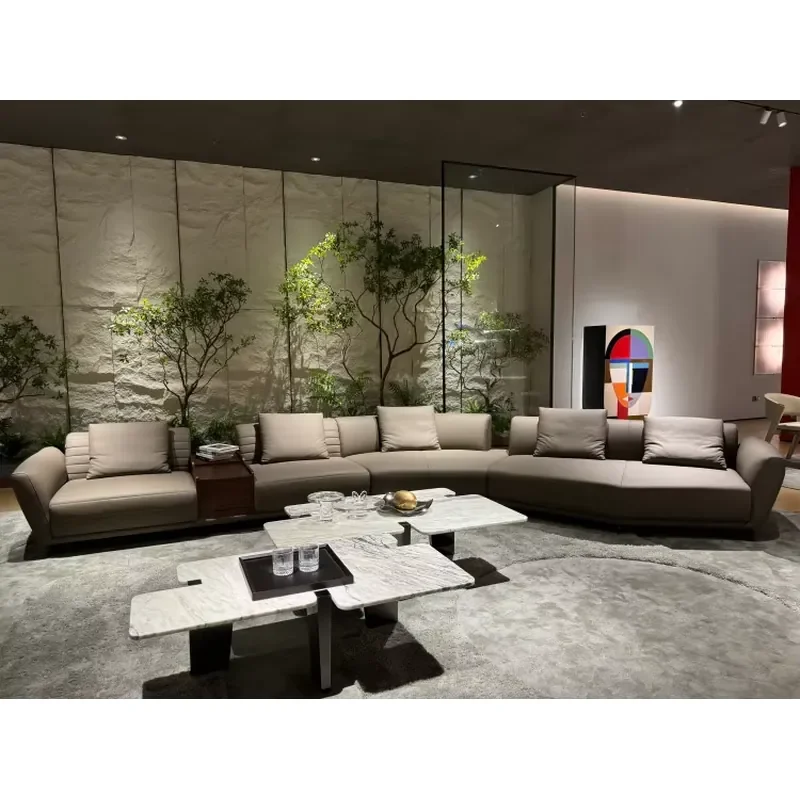 #Customized retro leather modular segmented sofa set, living room, villa, basement, hotel