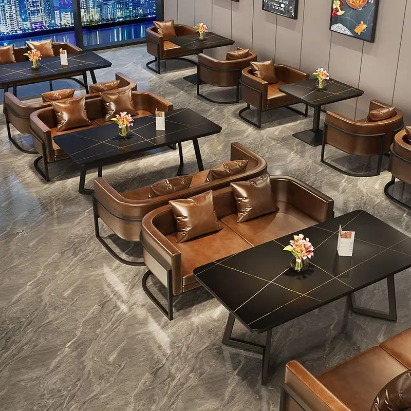 

Современная коммерческая мебель для ресторанов и кафе: столы и стулья для барбекю, металлические, кожаные, с высокоплотным пенополиуретаном, деревянная столешница