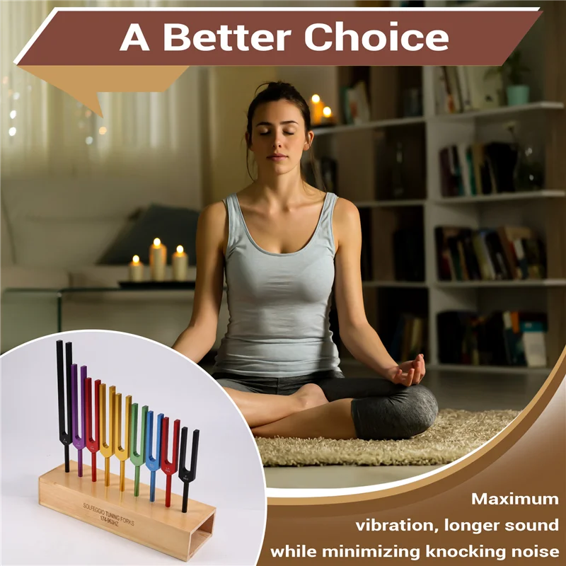

ABYM Healing Meditation 9-Color Tuning Forks Kit With Hammer In Wooden Case For Yoga And Relaxation Techniques