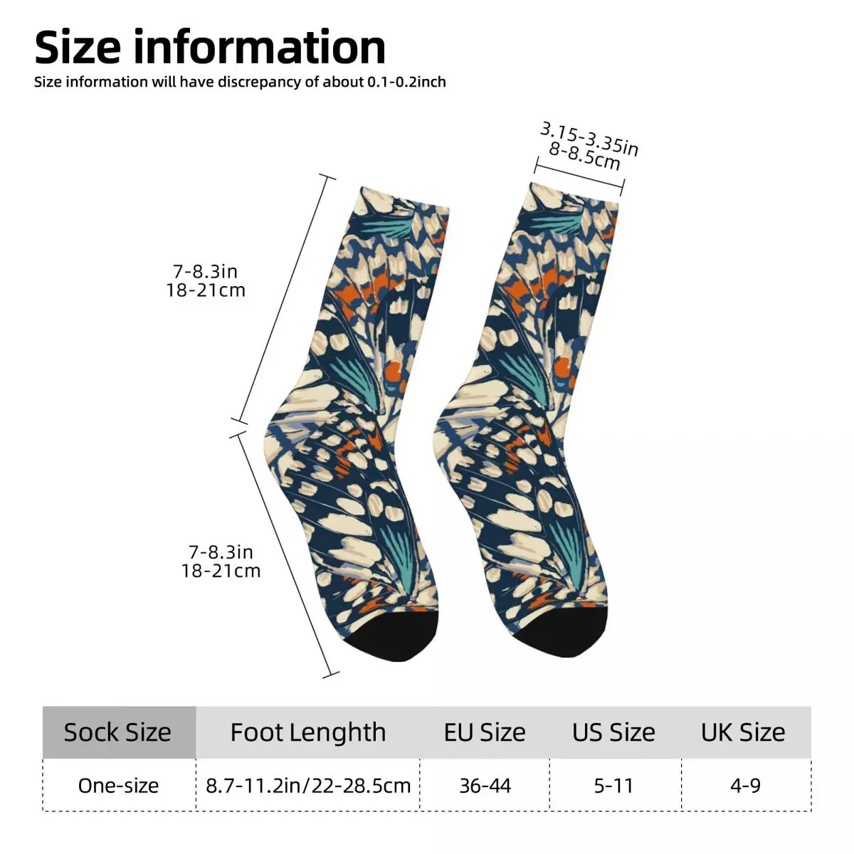 Happy Men's Socks Butterfly Wings Retro Pattern Retro Harajuku Street Style Novelty Pattern Crew Crazy Sock Gift Printed