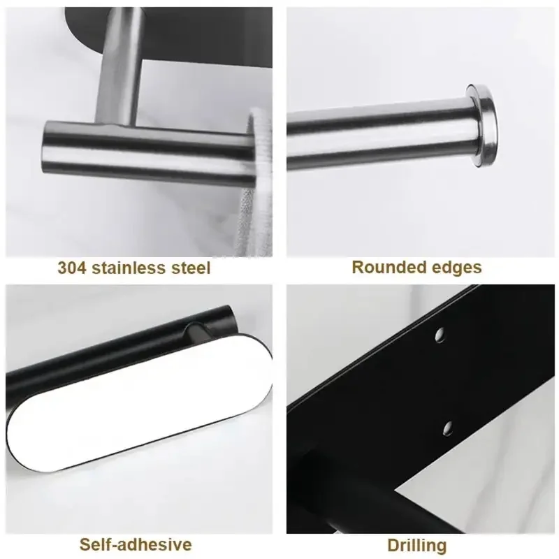 Stainless Steel Paper Towel Holder for Bathroom Kitchen No Punch Wall Mount Tissue Towel Roll Self Adhesive Toilet Storage Rack view 5