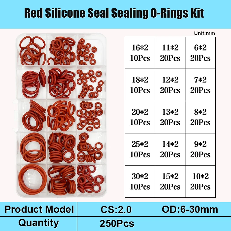 Red Silicone O Ring Set CS 1/1.5/2.0/2.4/3 VMQ Seal Sealing Washer O-Ring Washer Plumbing Gasket Oil Resistant High Temperature