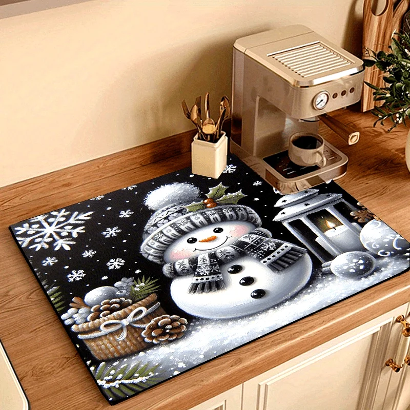 VIKAMA Snowman Lantern Stove Cover Mat Black Xmas Print Heat Resistant Cooktop Protector For Kitchen Dining Room Holiday Decor
