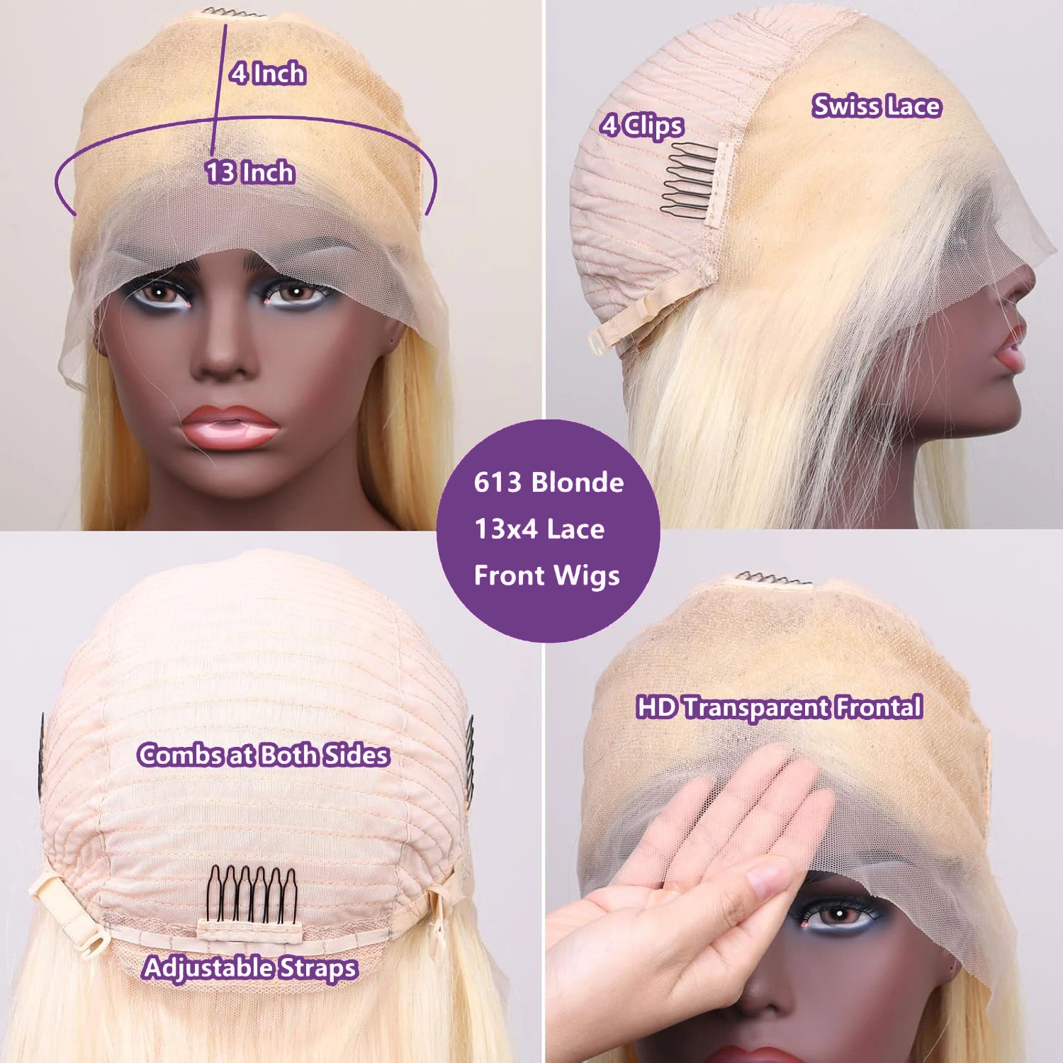 200% # 613 Bob Honey Blonde Straight Blonde 13x4 Lace Frontal Wigs HD Transparent Brazilian Pre Plucked Lace Front Human Hair Wig